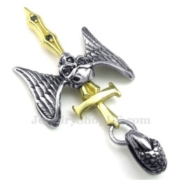 Colar Com Pingente De Cruz De Caveira E Espada Dourada De Titânio (Corrente Grátis)