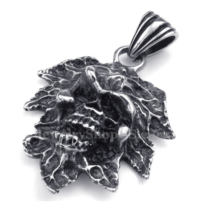 Colar Com Pingente De Caveira Em Titânio Com Folha De Árvore (Corrente Grátis) Colar Com Pingente De Caveira Em Titânio Com Folha De Árvore (Corrente Grátis)