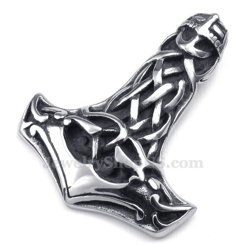 Colar Com Pingente De Martelo De Thor E Caveira De Titânio (Corrente Grátis)
