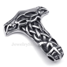 Colar Com Pingente De Martelo De Thor E Caveira De Titânio (Corrente Grátis)