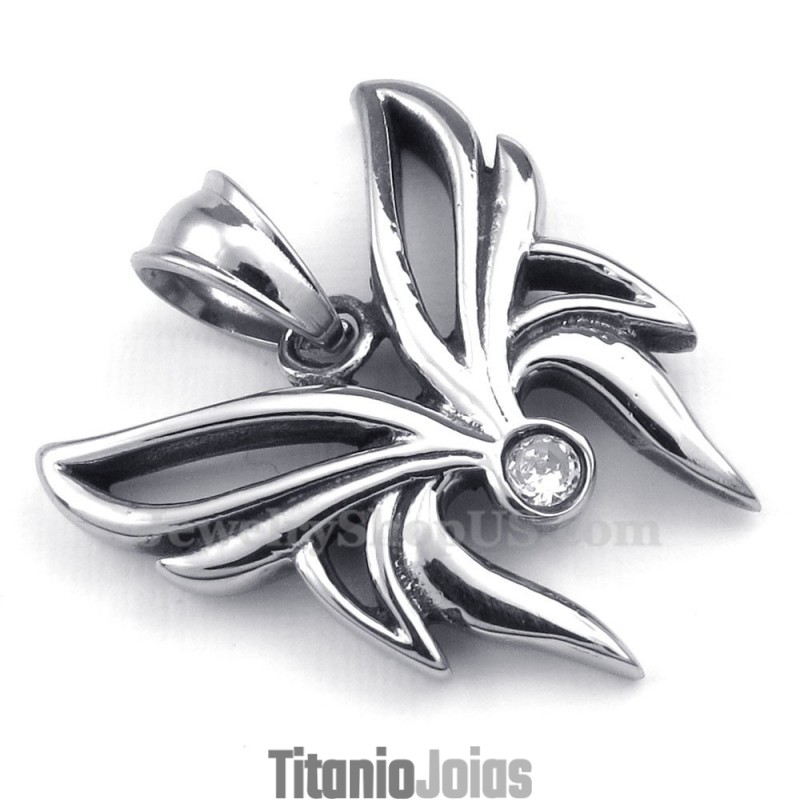Colar Com Pingente De Borboleta De Titânio E Zircônia Branca (Corrente Grátis) Colar Com Pingente De Borboleta De Titânio E Zircônia Branca (Corrente Grátis)