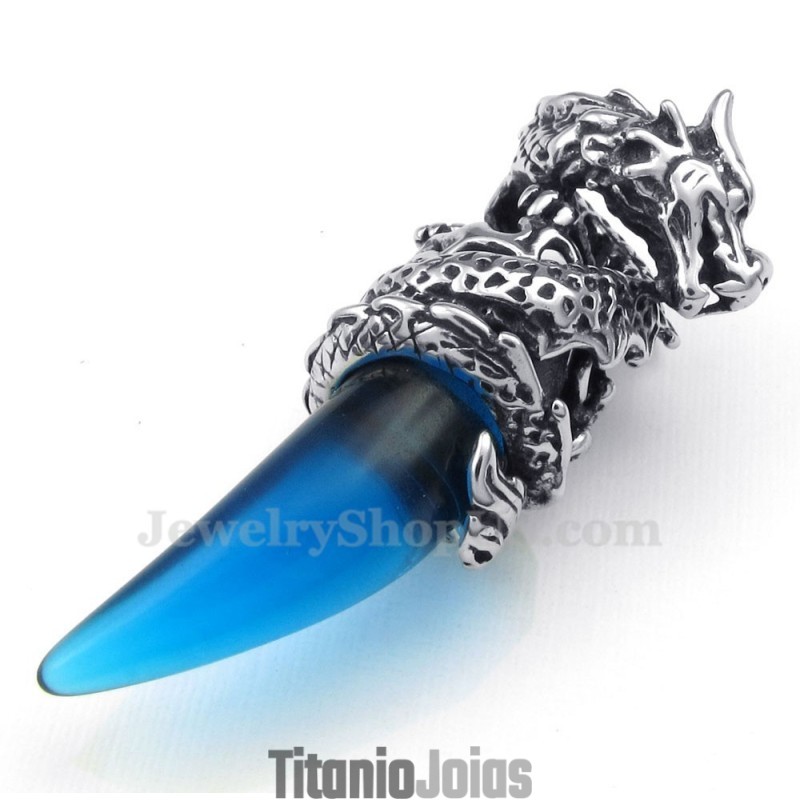 Colar Com Pingente De Dente De Dragão Em Titânio Azul (Corrente Grátis) Colar Com Pingente De Dente De Dragão Em Titânio Azul (Corrente Grátis)