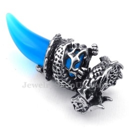 Colar Com Pingente De Dente De Dragão Em Titânio Azul (Corrente Grátis)