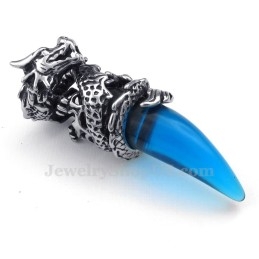 Colar Com Pingente De Dente De Dragão Em Titânio Azul (Corrente Grátis)