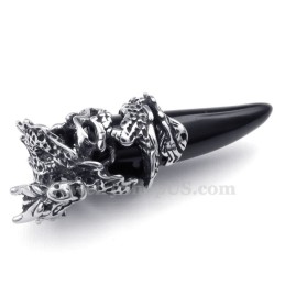 Colar Com Pingente De Dente De Dragão Em Titânio Preto (Corrente Grátis)