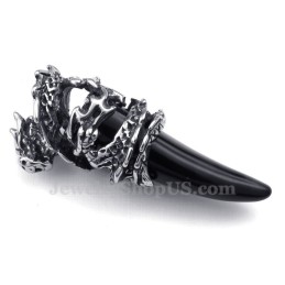 Colar Com Pingente De Dente De Dragão Em Titânio Preto (Corrente Grátis)