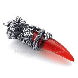 Colar Com Pingente De Dente De Dragão Em Titânio Vermelho (Corrente Grátis)