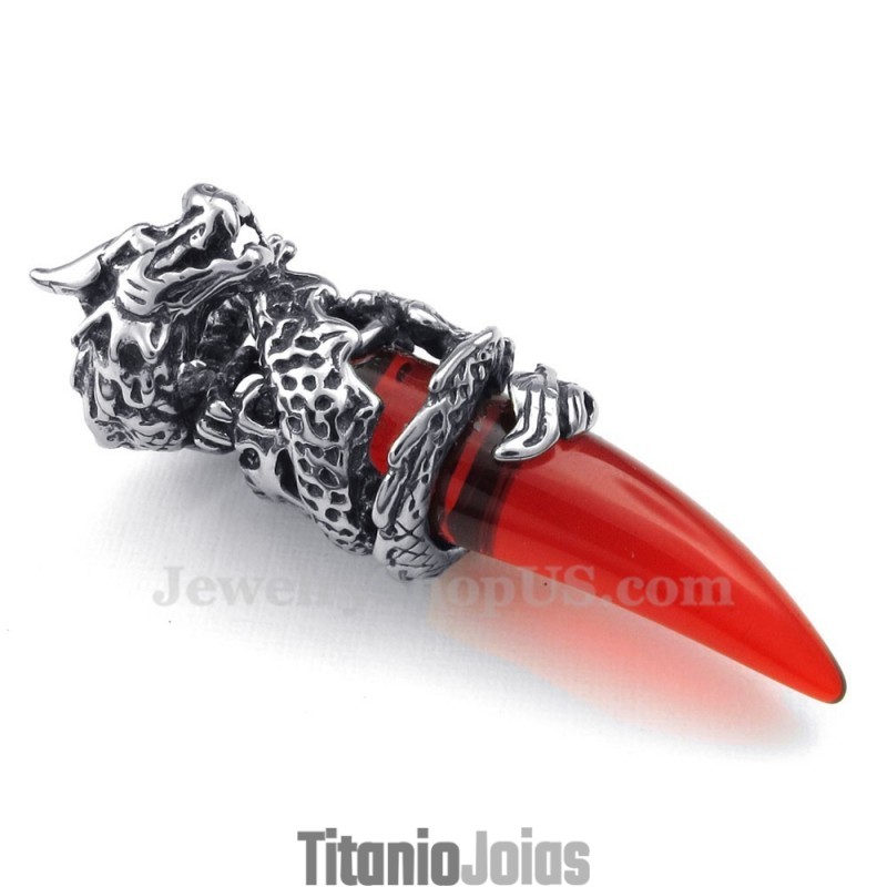 Colar Com Pingente De Dente De Dragão Em Titânio Vermelho (Corrente Grátis) Colar Com Pingente De Dente De Dragão Em Titânio Vermelho (Corrente Grátis)
