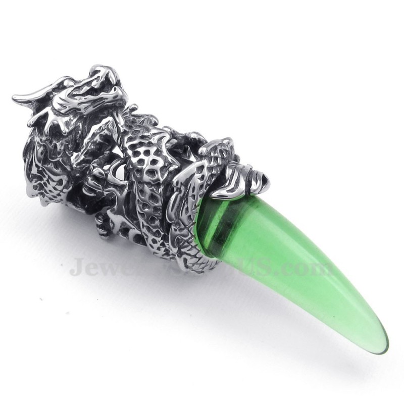 Colar Com Pingente De Dente De Dragão Em Titânio Verde (Corrente Grátis)