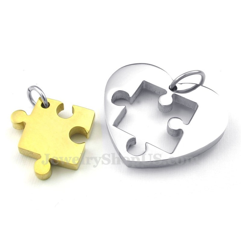 Colar Com Pingente De Corações De Titânio Gold Couples (Corrente Grátis) (Um Par)