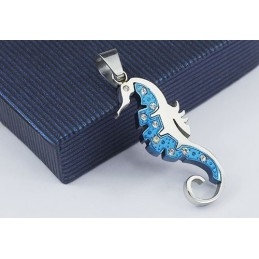 Novo Estilo De Pingente De Titânio Kaup Hippocampus Azul Com Diamantes - Corrente Grátis