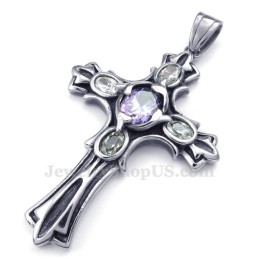 Colar Com Pingente De Cruz De Titânio E Zircônia Roxa (Corrente Grátis)