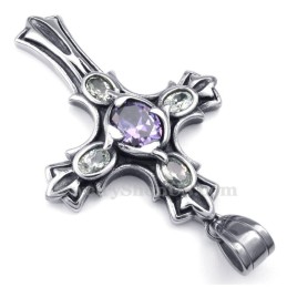 Colar Com Pingente De Cruz De Titânio E Zircônia Roxa (Corrente Grátis)