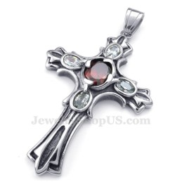 Colar Com Pingente De Cruz De Titânio E Zircônia Vermelha (Corrente Grátis)