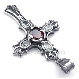 Colar Com Pingente De Cruz De Titânio E Zircônia Vermelha (Corrente Grátis)