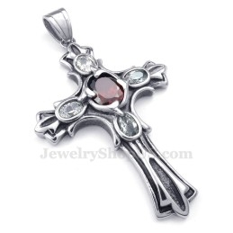 Colar Com Pingente De Cruz De Titânio E Zircônia Vermelha (Corrente Grátis)