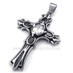 Colar Com Pingente De Cruz De Titânio E Zircônia Branca (Corrente Grátis)