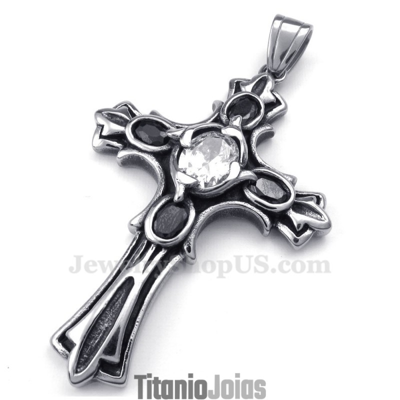 Colar Com Pingente De Cruz De Titânio E Zircônia Branca (Corrente Grátis)