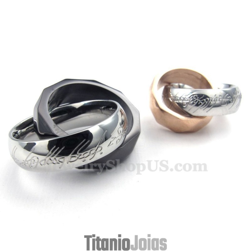 Colar Com Pingente De Anéis Duplos Interligados Em Titânio (Corrente Grátis) (Um Par)