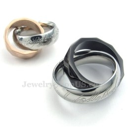 Colar Com Pingente De Anéis Duplos Interligados Em Titânio (Corrente Grátis) (Um Par)