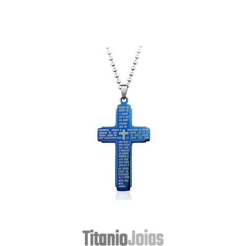 Pingente De Cruz De Titânio Da Bíblia Azul - Corrente Grátis Pingente De Cruz De Titânio Da Bíblia Azul - Corrente Grátis