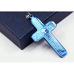 Pingente De Cruz De Titânio Da Bíblia Azul - Corrente Grátis