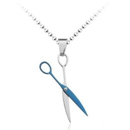 Pingente De Titânio Estilo Tesoura Azul - Corrente Grátis