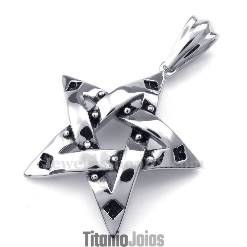 Colar Com Pingente De Estrela De Cinco Pontas Com Pontos De Titânio (Corrente Grátis) Colar Com Pingente De Estrela De Cinco Pontas Com Pontos De Titânio (Corrente Grátis)