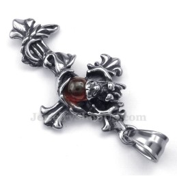 Colar Com Pingente De Cruz De Titânio Com Contas Vermelhas De Dragão (Corrente Grátis)