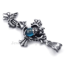 Colar Com Pingente De Cruz De Titânio Com Contas Azuis De Dragão (Corrente Grátis)