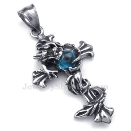 Colar Com Pingente De Cruz De Titânio Com Contas Azuis De Dragão (Corrente Grátis)