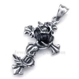 Colar Com Pingente De Cruz De Titânio Com Contas Pretas De Dragão (Corrente Grátis)