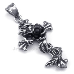 Colar Com Pingente De Cruz De Titânio Com Contas Pretas De Dragão (Corrente Grátis)