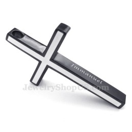 Colar Com Pingente De Cruz Simples De Titânio Preto E Branco (Corrente Grátis)