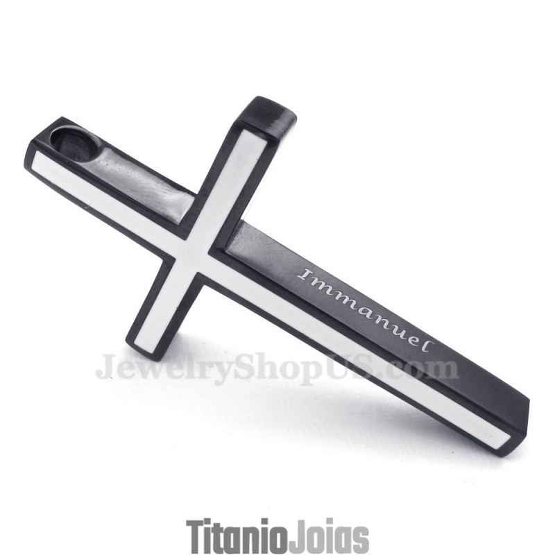 Colar Com Pingente De Cruz Simples De Titânio Preto E Branco (Corrente Grátis) Colar Com Pingente De Cruz Simples De Titânio Preto E Branco (Corrente Grátis)