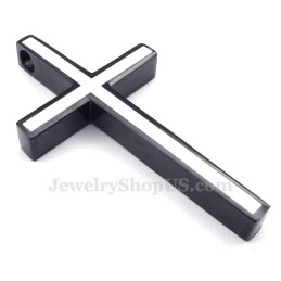 Colar Com Pingente De Cruz Simples De Titânio Preto E Branco (Corrente Grátis)