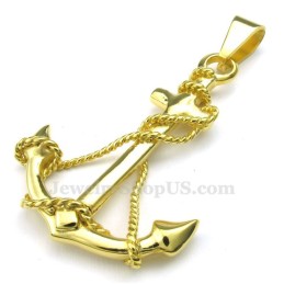 Colar Com Pingente De Âncora De Ouro E Titânio (Corrente Grátis)