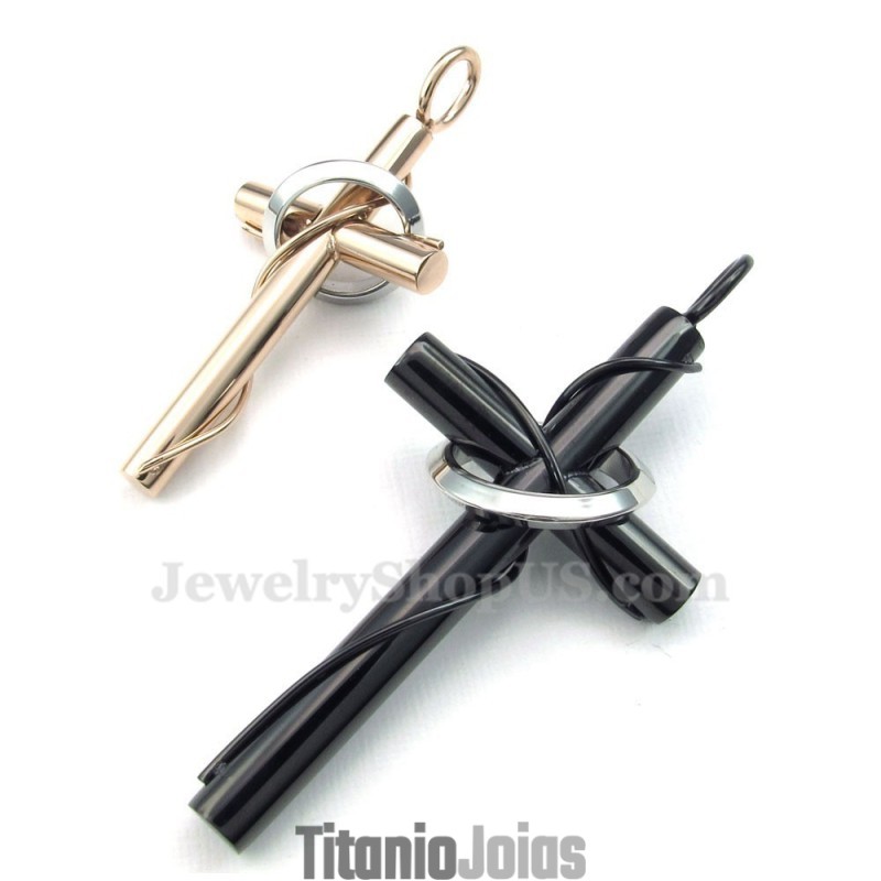 Colar Com Pingente De Casal Em Titânio Com Argolas Cruzadas (Corrente Grátis) (Um Par) Colar Com Pingente De Casal Em Titânio Com Argolas Cruzadas (Corrente Grátis) (Um Par)