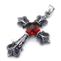 Colar Com Pingente De Cruz De Zircônia Vermelha De Titânio (Corrente Grátis)