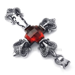 Colar Com Pingente De Cruz De Zircônia Vermelha De Titânio (Corrente Grátis)
