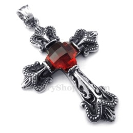 Colar Com Pingente De Cruz De Zircônia Vermelha De Titânio (Corrente Grátis)