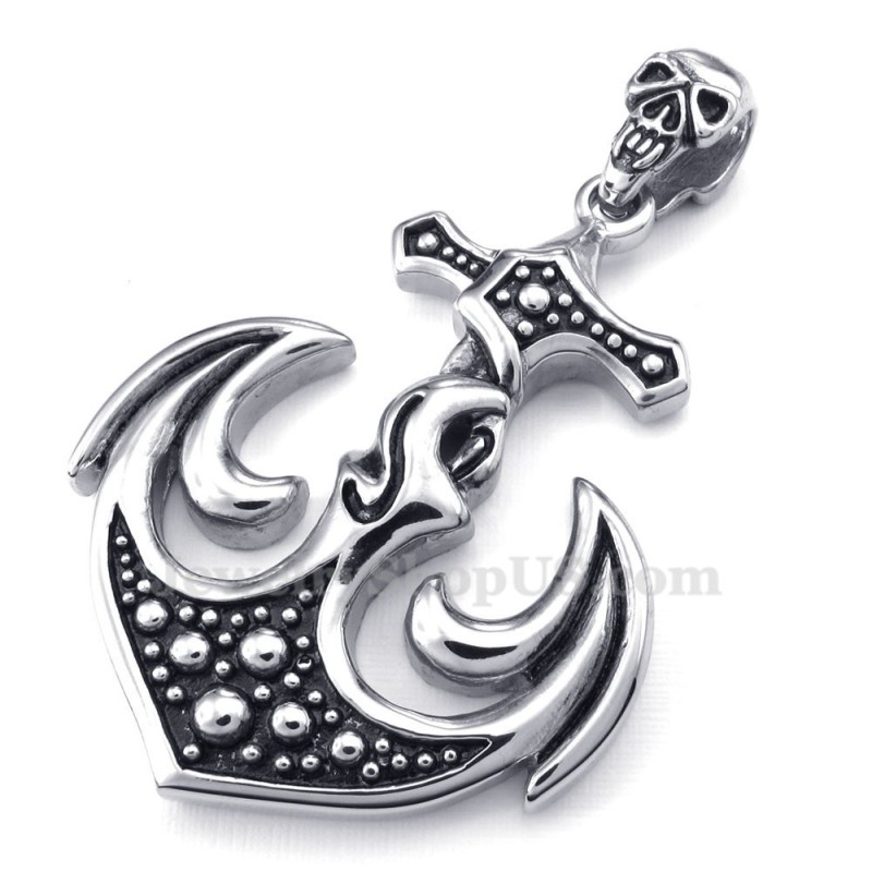 Colar Com Pingente De Âncora De Titânio E Caveira (Corrente Grátis) Colar Com Pingente De Âncora De Titânio E Caveira (Corrente Grátis)