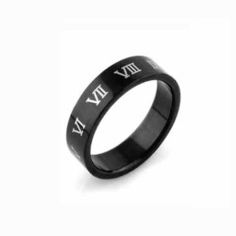 Anel Masculino De Titânio Preto De 6 Mm Com Algarismos Romanos