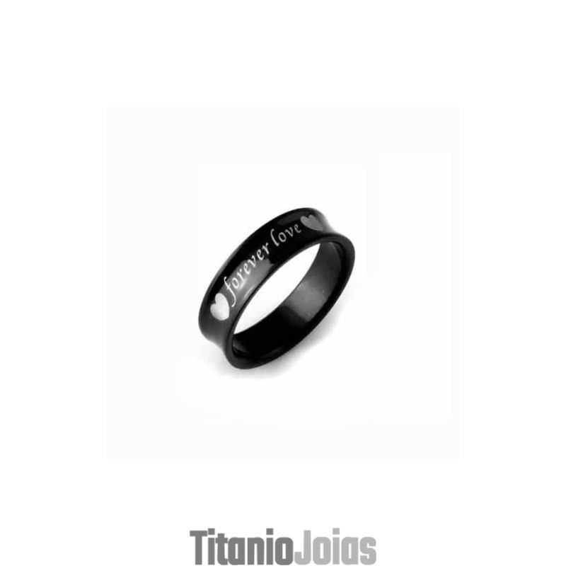 Anel Masculino De Titânio Preto 6 Mm Forever Love