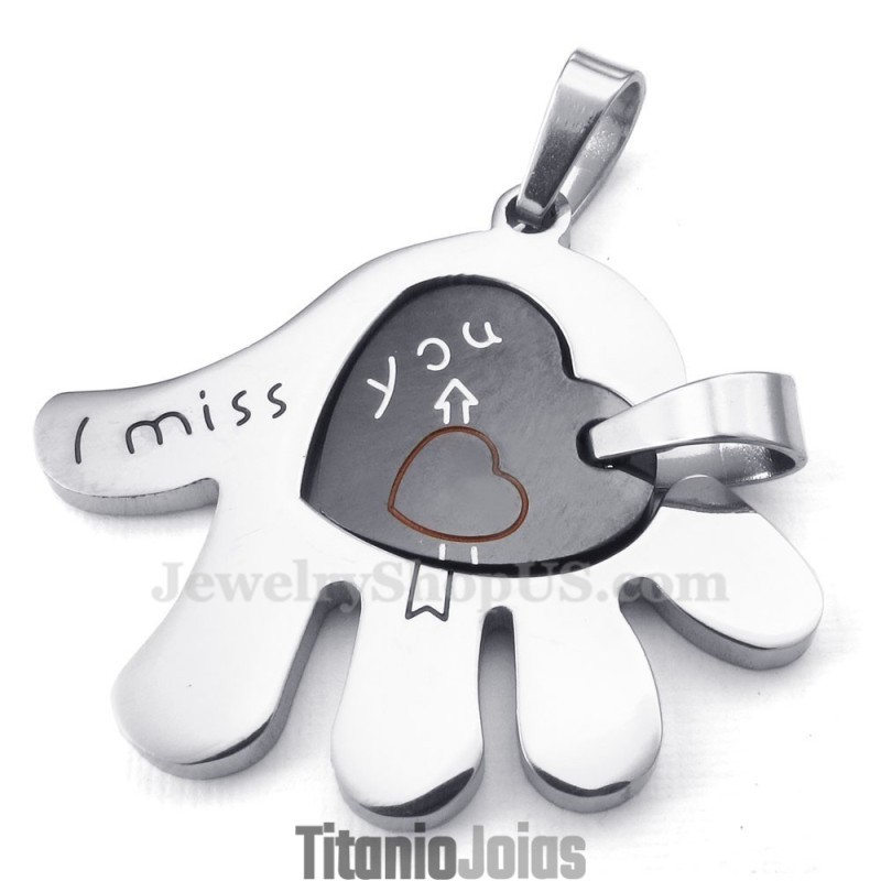 Colar Com Pingente De Coração Em Formato De Mão De Casal De Titânio (Corrente Grátis) (Um Par) Colar Com Pingente De Coração Em Formato De Mão De Casal De Titânio (Corrente Grátis) (Um Par)