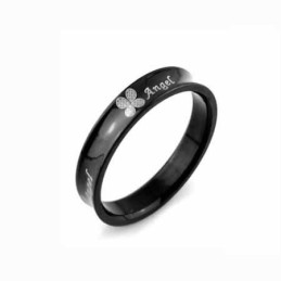 Anel Masculino De Titânio Preto De 6 Mm, Trevo De Quatro Folhas