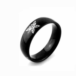 Anel Masculino De Titânio Preto De 6 Mm Com Borboleta