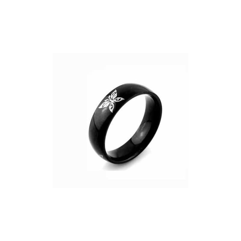Anel Masculino De Titânio Preto De 6 Mm Com Borboleta
