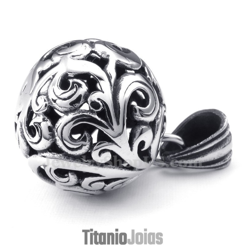 Colar Com Pingente De Bola Vazada De Titânio (Corrente Grátis) Colar Com Pingente De Bola Vazada De Titânio (Corrente Grátis)