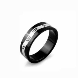 Anel Masculino De Titânio Preto Com Algarismos Romanos 6 Mm